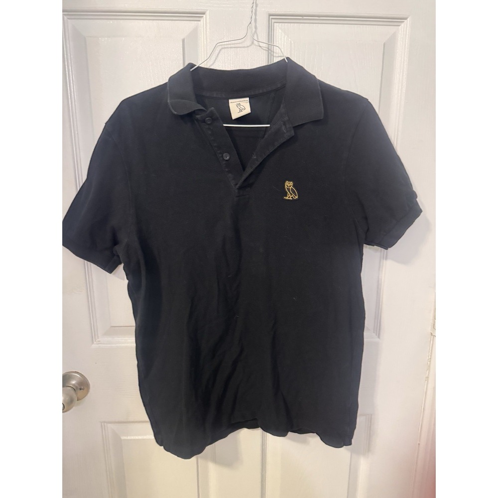 OVO October's Very Own Men's Black Solid Polo Shirt M Regular Short Sleeve Owl